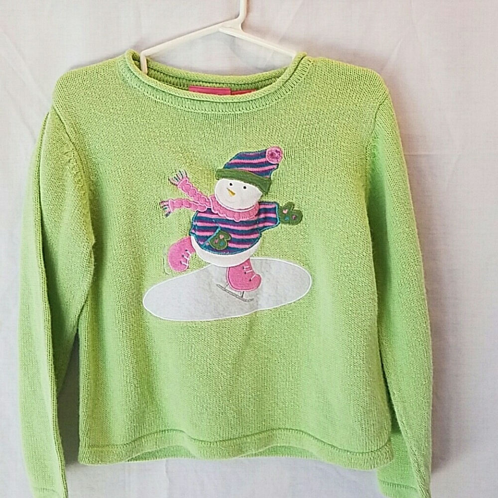 J.Khaki Girls Green Sz 6 Snowman Holiday Sweater